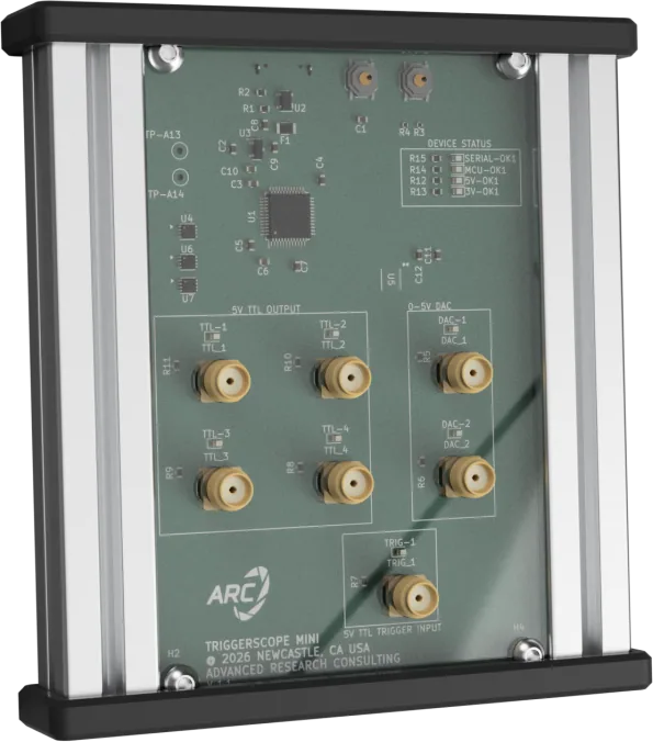 A render of the Triggerscope Mini in its aluminium case